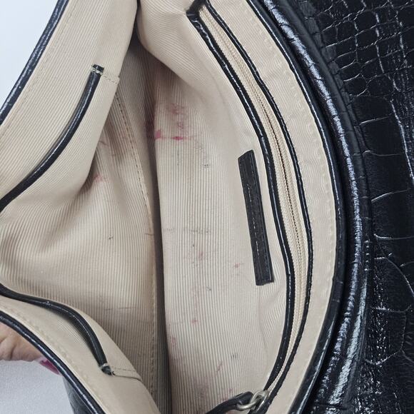 Anne Klein Black Faux Croco Embossed Leather Flap Chain Strap Purse Shoulder Bag - Picture 4 of 9